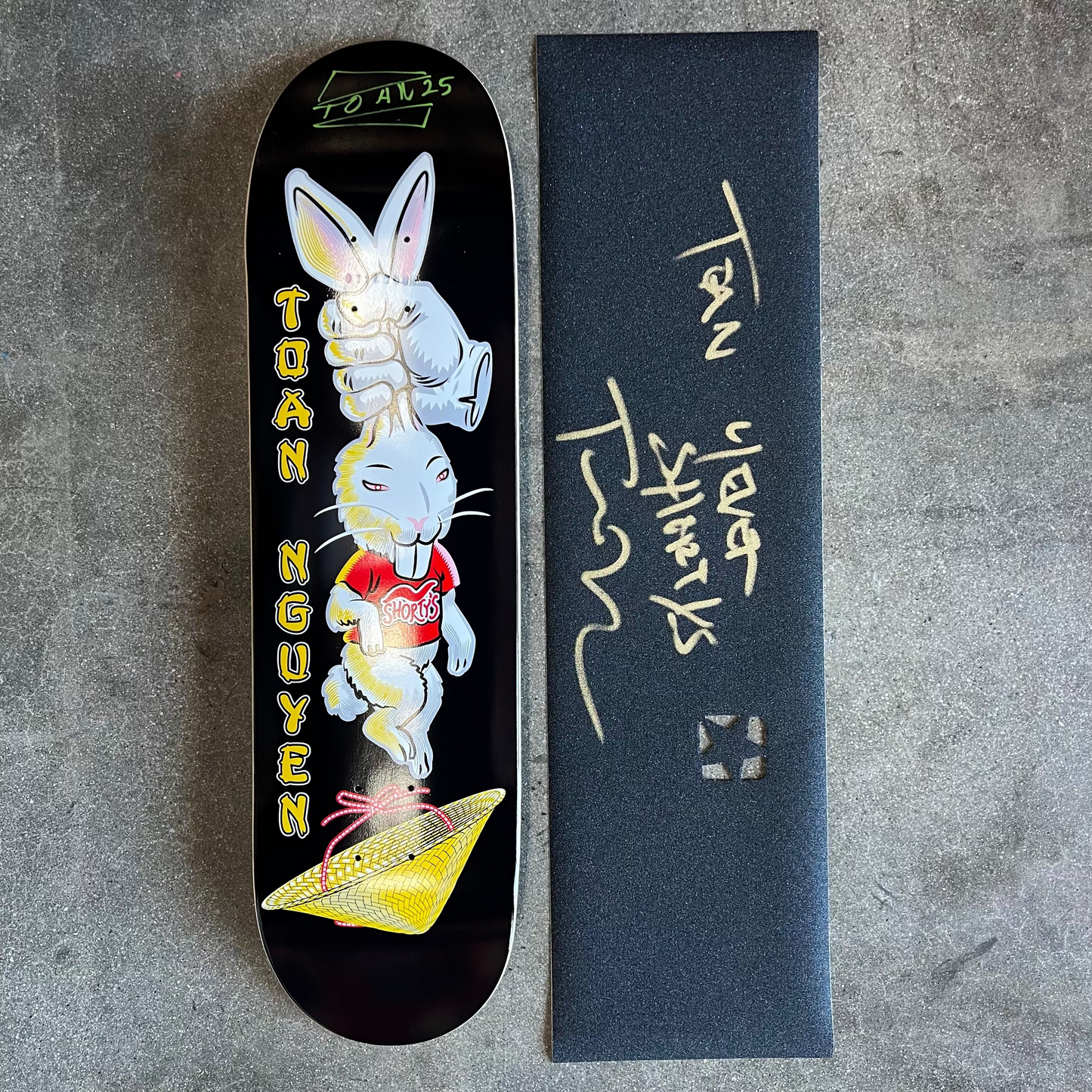 SIGNED Toan Nguyen Rabbit Wallride Exclusive Skateboard Deck Plus Grip