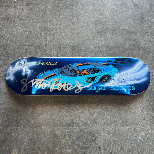 SIGNED SPRAYED Gino Perez Blue Foil 002 Mark Gonzales Art Sugar Sports Exclusive Autographed Skateboard Deck