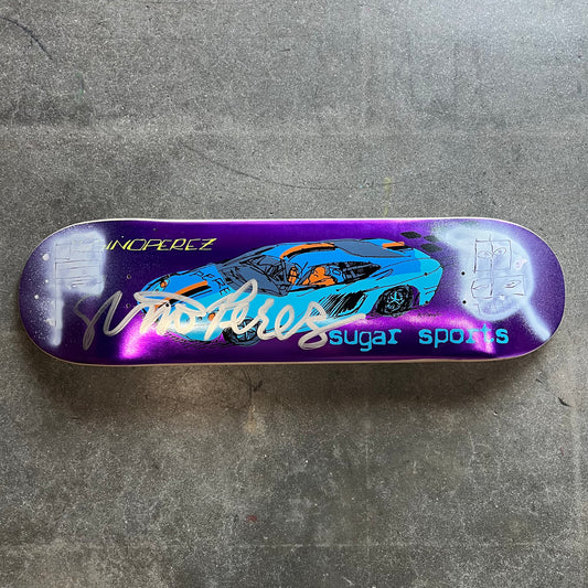 SIGNED SPRAYED Gino Perez Purple Foil 003 Mark Gonzales Art Sugar Sports Exclusive Autographed Skateboard Deck